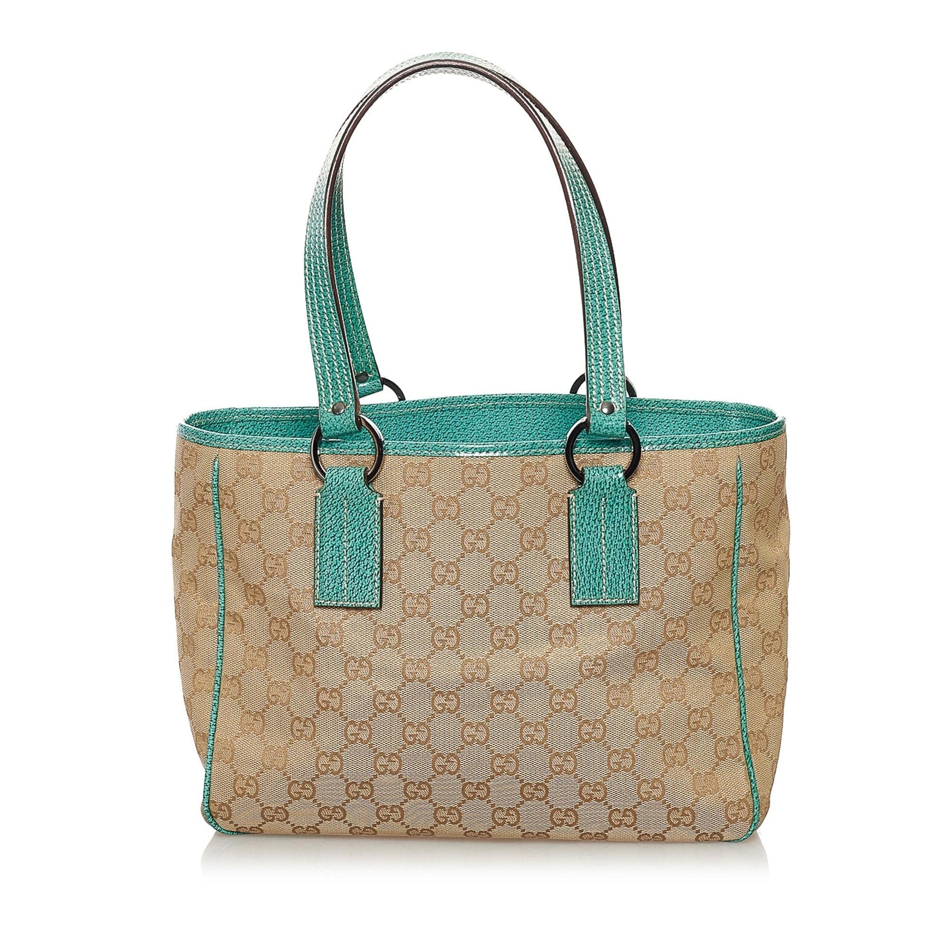 Gucci GG SHG Canvas Brown Green Tote Bag