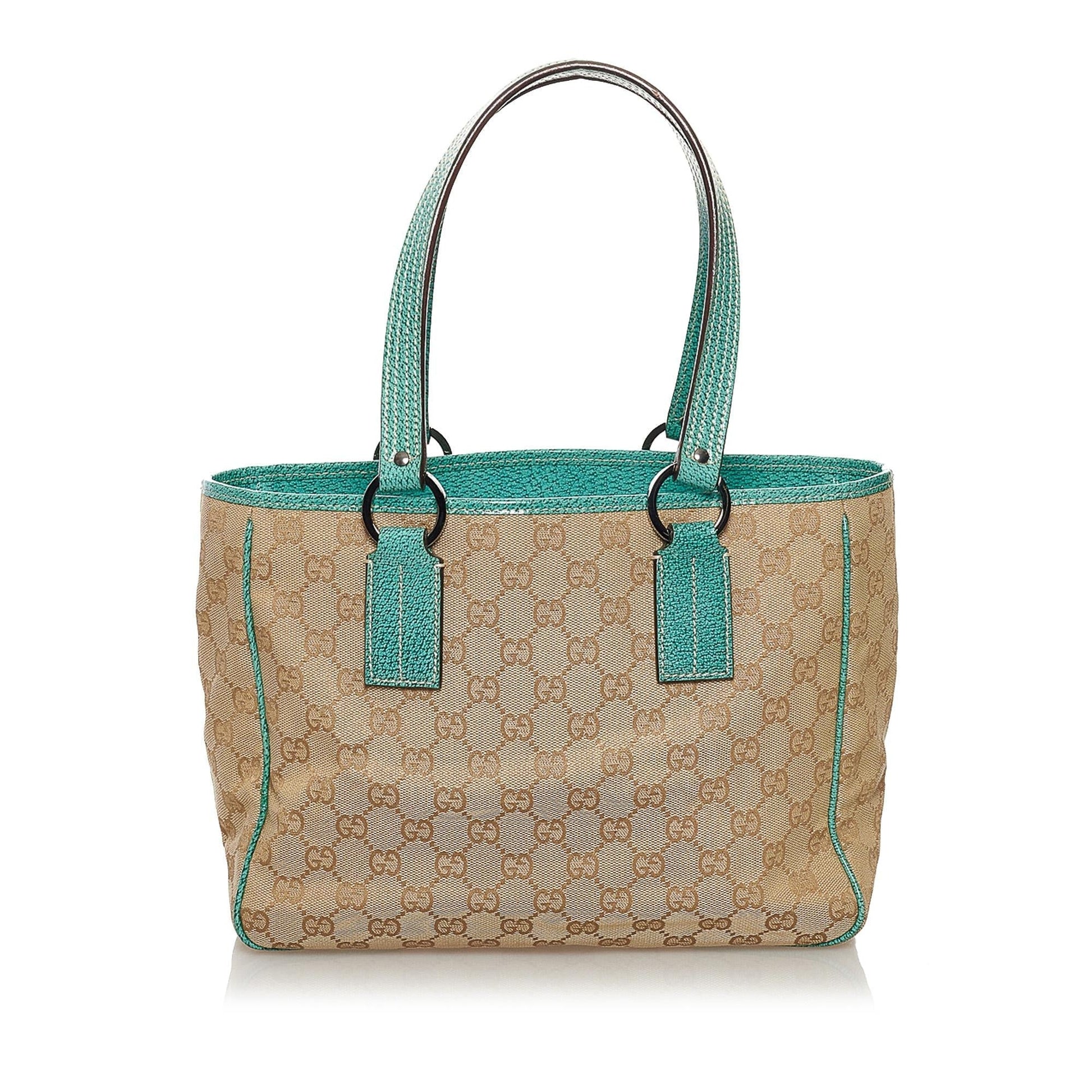 Gucci GG SHG Canvas Brown Green Tote Bag