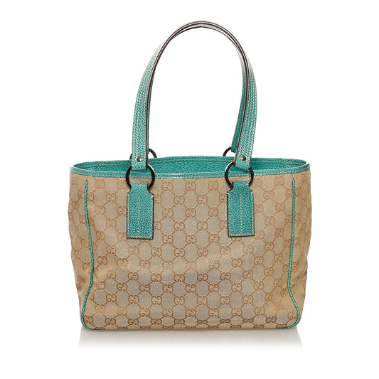 Gucci GG SHG Canvas Brown Green Tote Bag