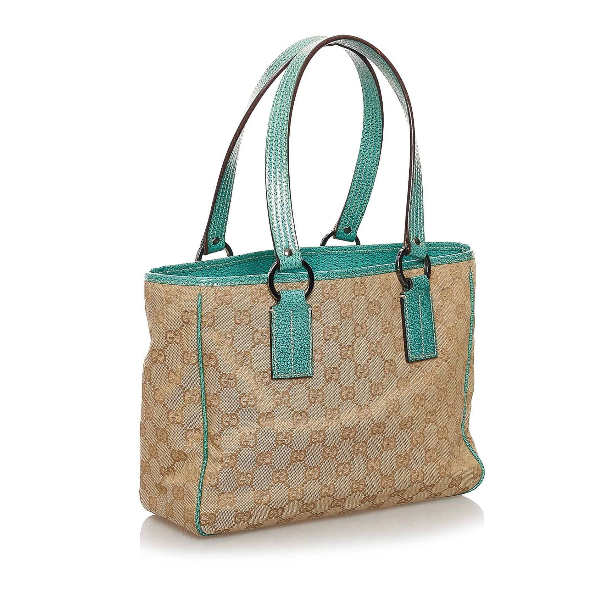 Gucci GG SHG Canvas Brown Green Tote Bag