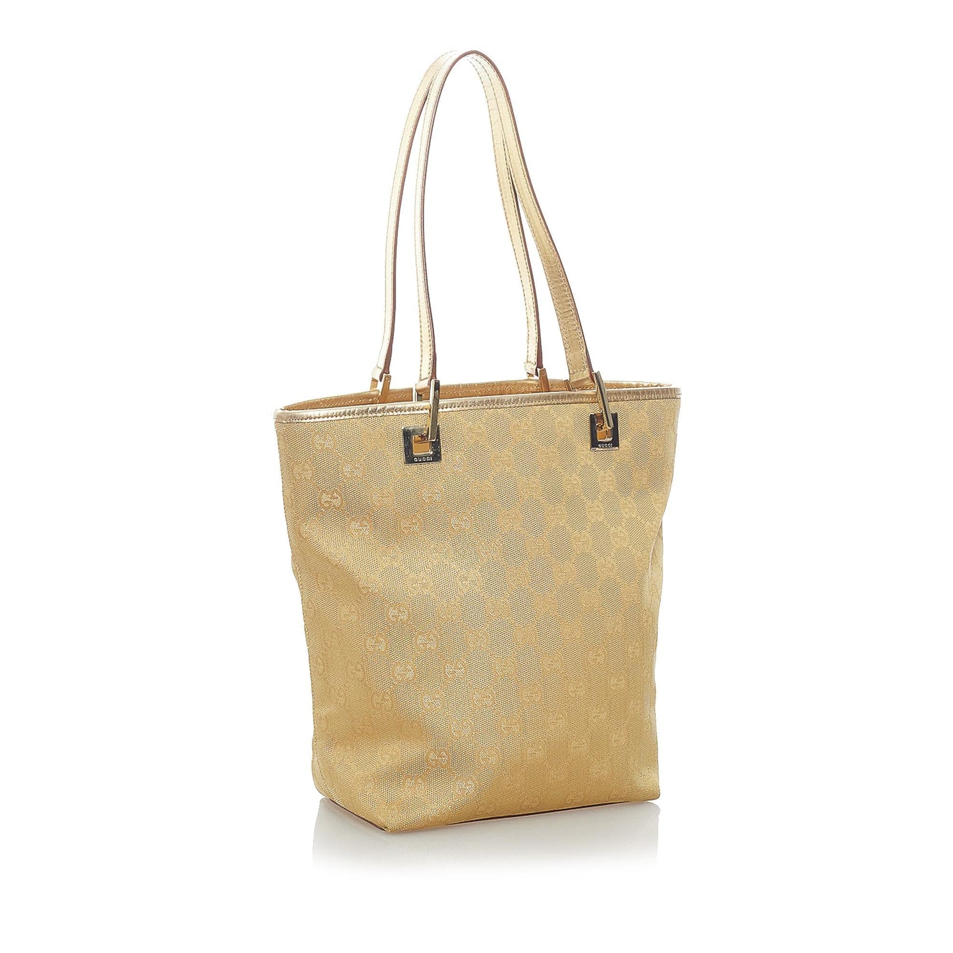 Gucci GG SHG Canvas Calf Brown Gold Tote Bag