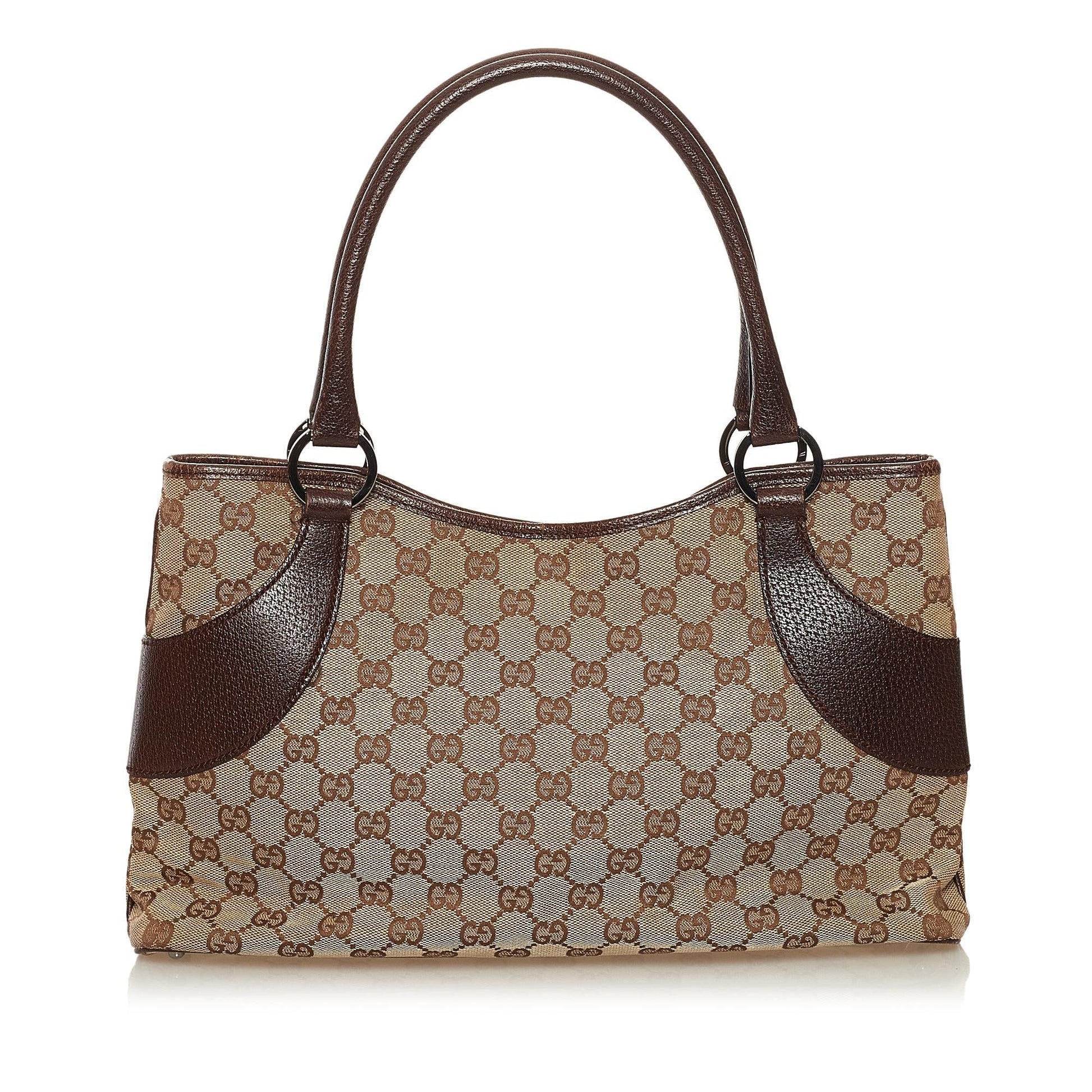Gucci GG SHG Canvas Calf Brown Tote Bag 5