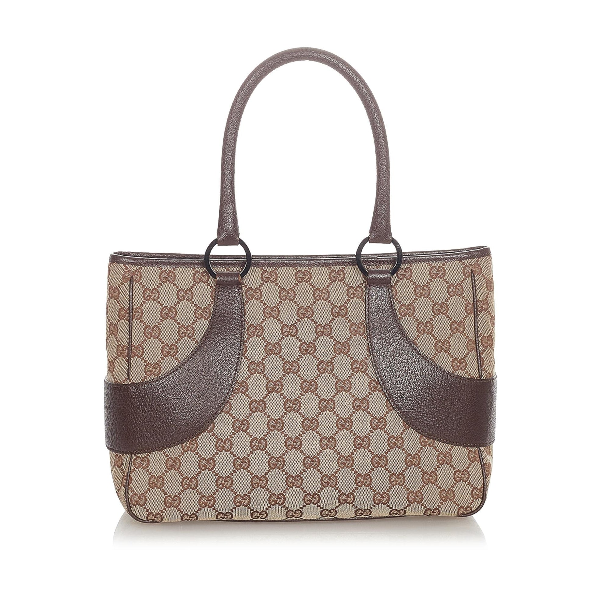Gucci GG SHG Canvas Calf Brown Tote Bag 6