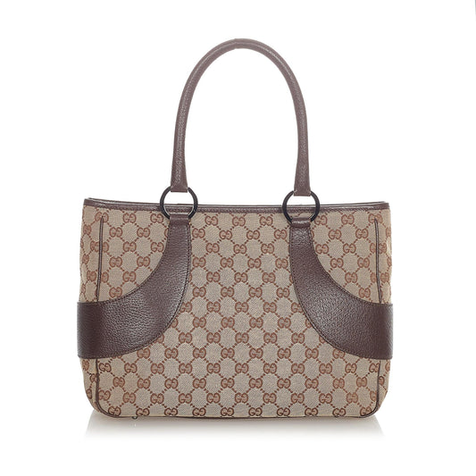 Gucci GG SHG Canvas Calf Brown Tote Bag 6
