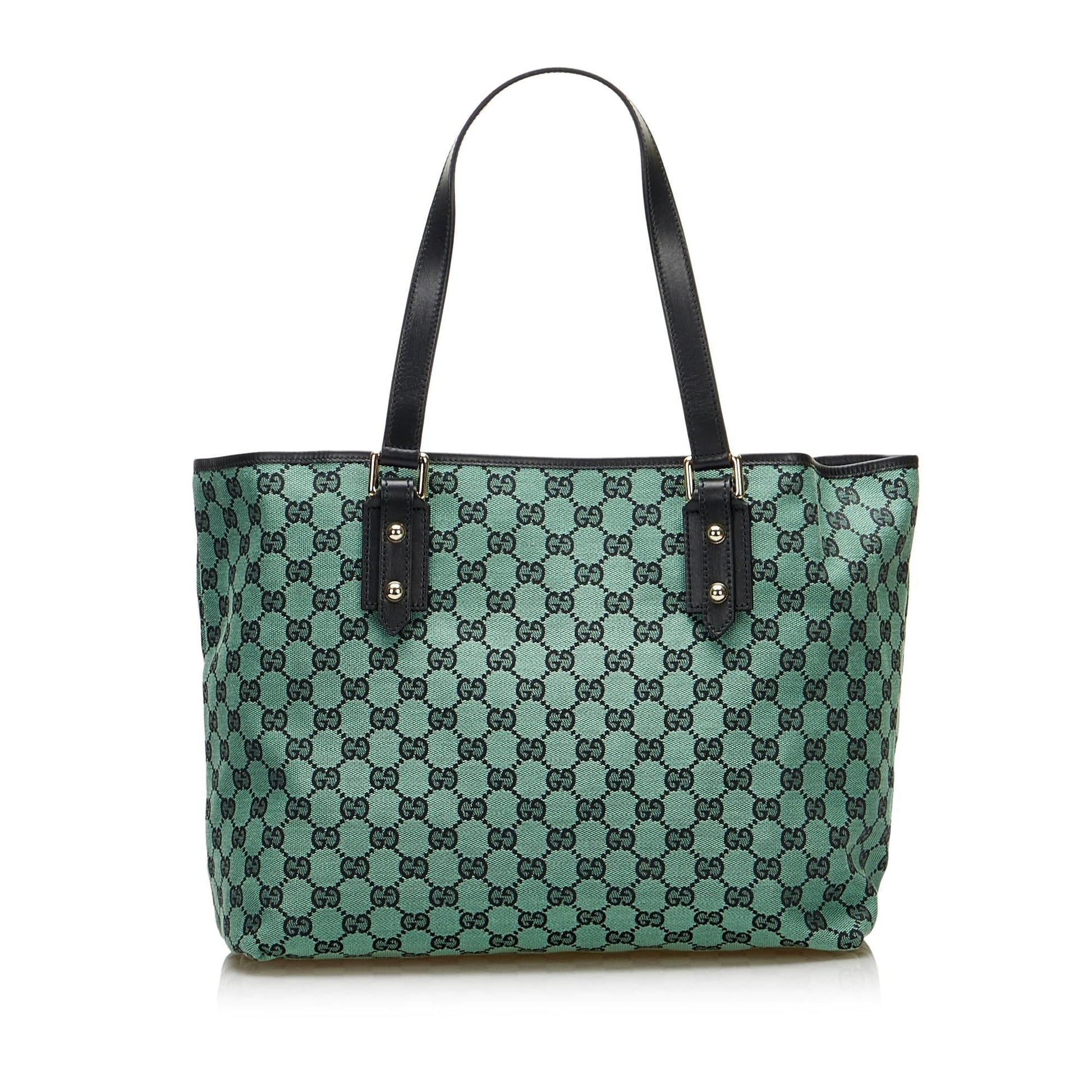 Gucci GG SHG-NayASu Canvas Calf Black Green Tote Bag