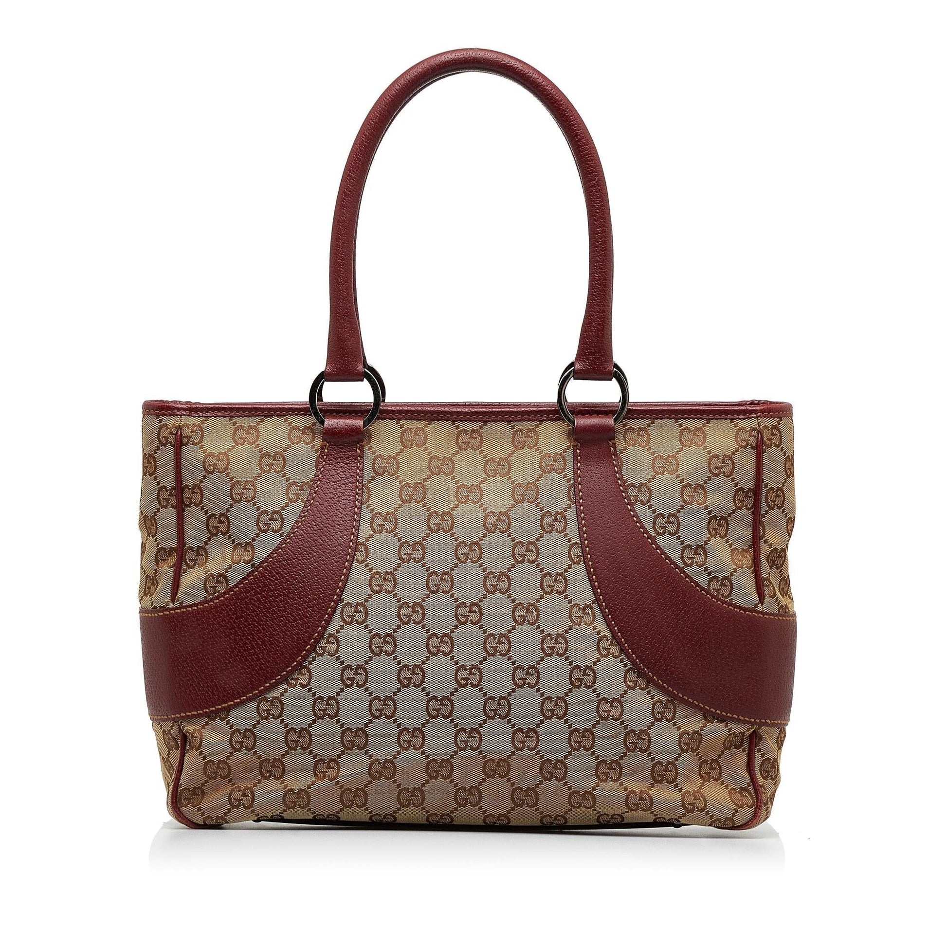Gucci GG SHG-5gRQ8d Canvas Calf Brown Red Tote Bag