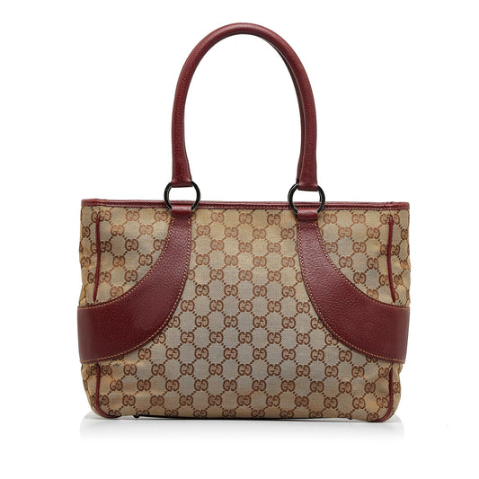 Gucci GG SHG-5gRQ8d Canvas Calf Brown Red Tote Bag
