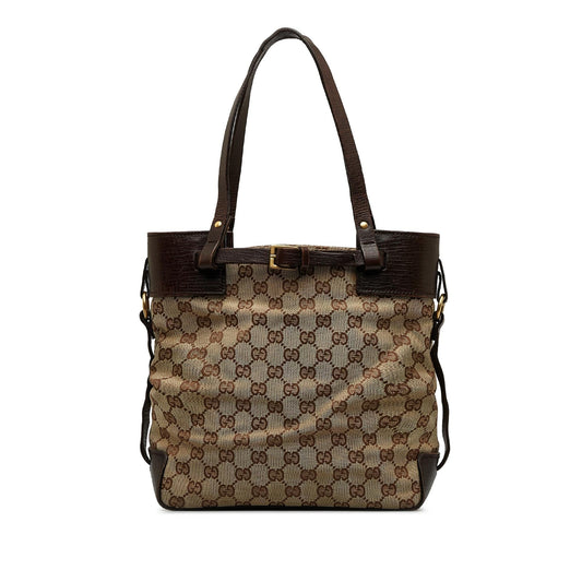 Gucci GG SHG-RwdRiO Canvas Calf Brown Tote Bag