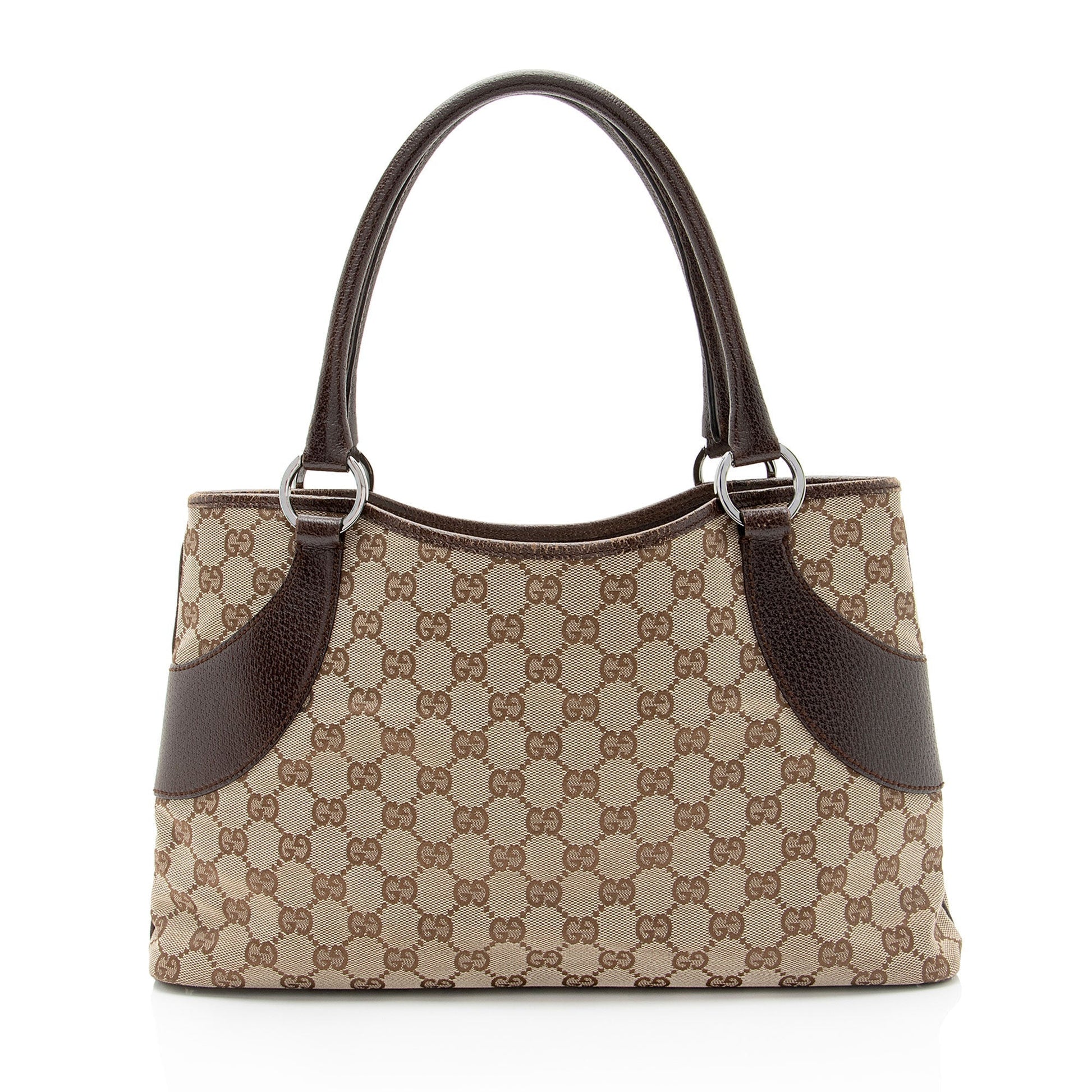 Gucci GG SHF-kAPfKv Leather Canvas Brown Tote Bag