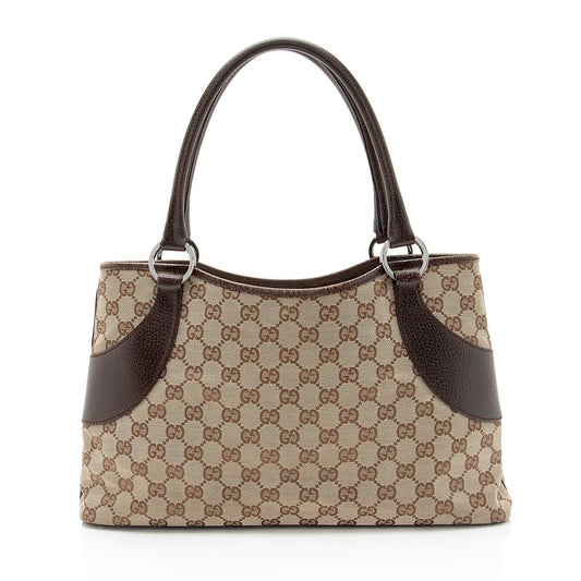 Gucci GG SHF-kAPfKv Leather Canvas Brown Tote Bag