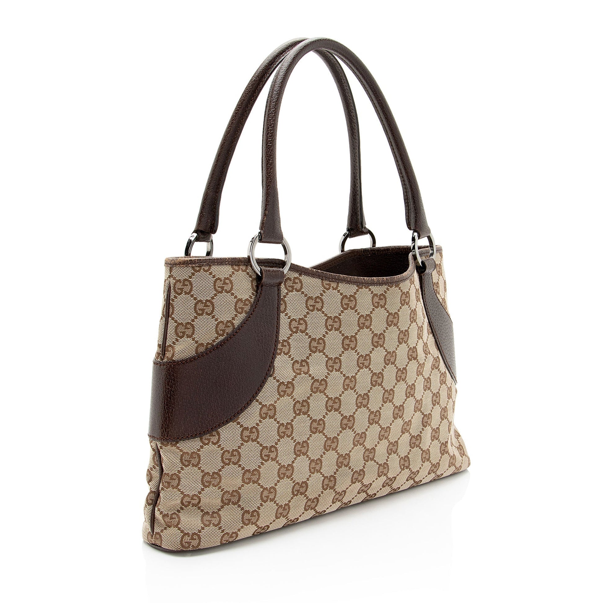 Gucci GG SHF-kAPfKv Leather Canvas Brown Tote Bag