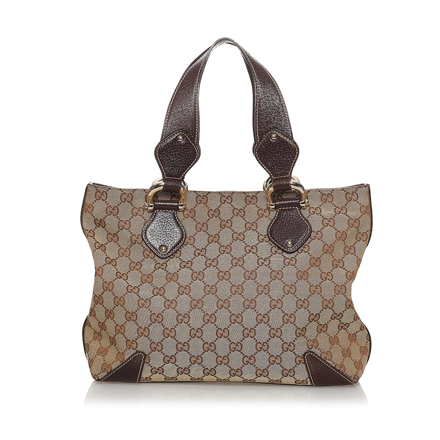 Gucci GG SHG Canvas Calf Brown Tote Bag Tote Shg