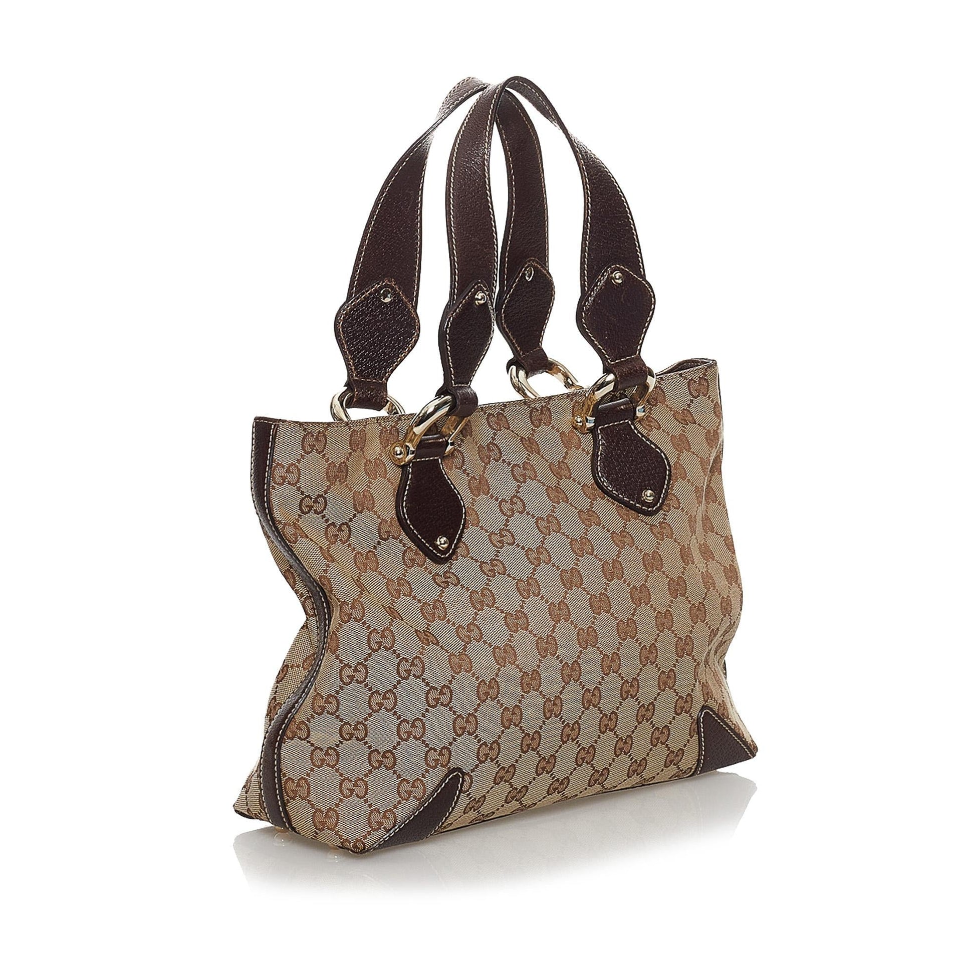 Gucci GG SHG Canvas Calf Brown Tote Bag Tote Shg