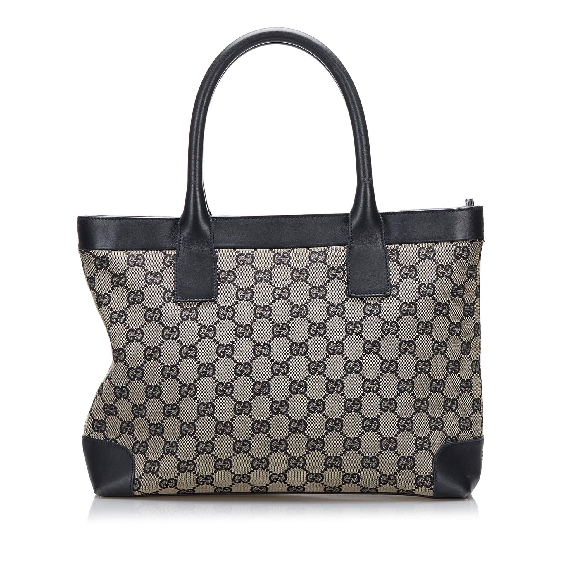 Gucci GG SHG-ZOnJV1 Canvas Calf Black Brown Tote Bag
