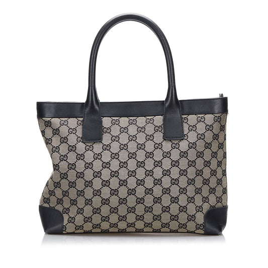Gucci GG SHG-ZOnJV1 Canvas Calf Black Brown Tote Bag