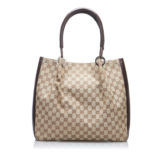 Gucci GG SHG-vyBNdT Canvas Calf Brown Tote Bag