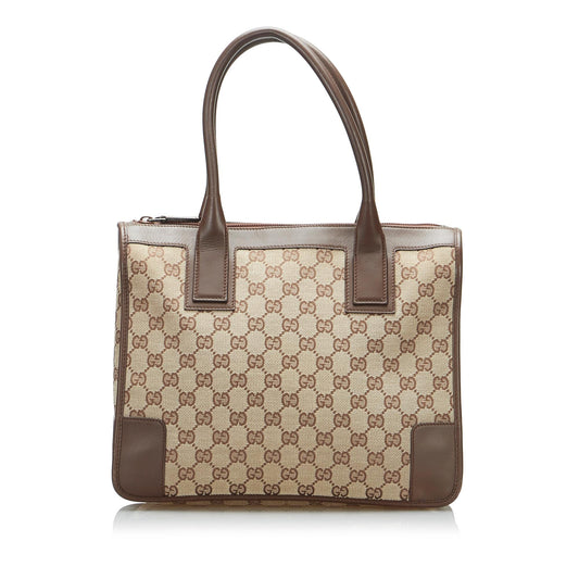 Gucci GG SHG-rxxO5q Canvas Calf Brown Tote Bag
