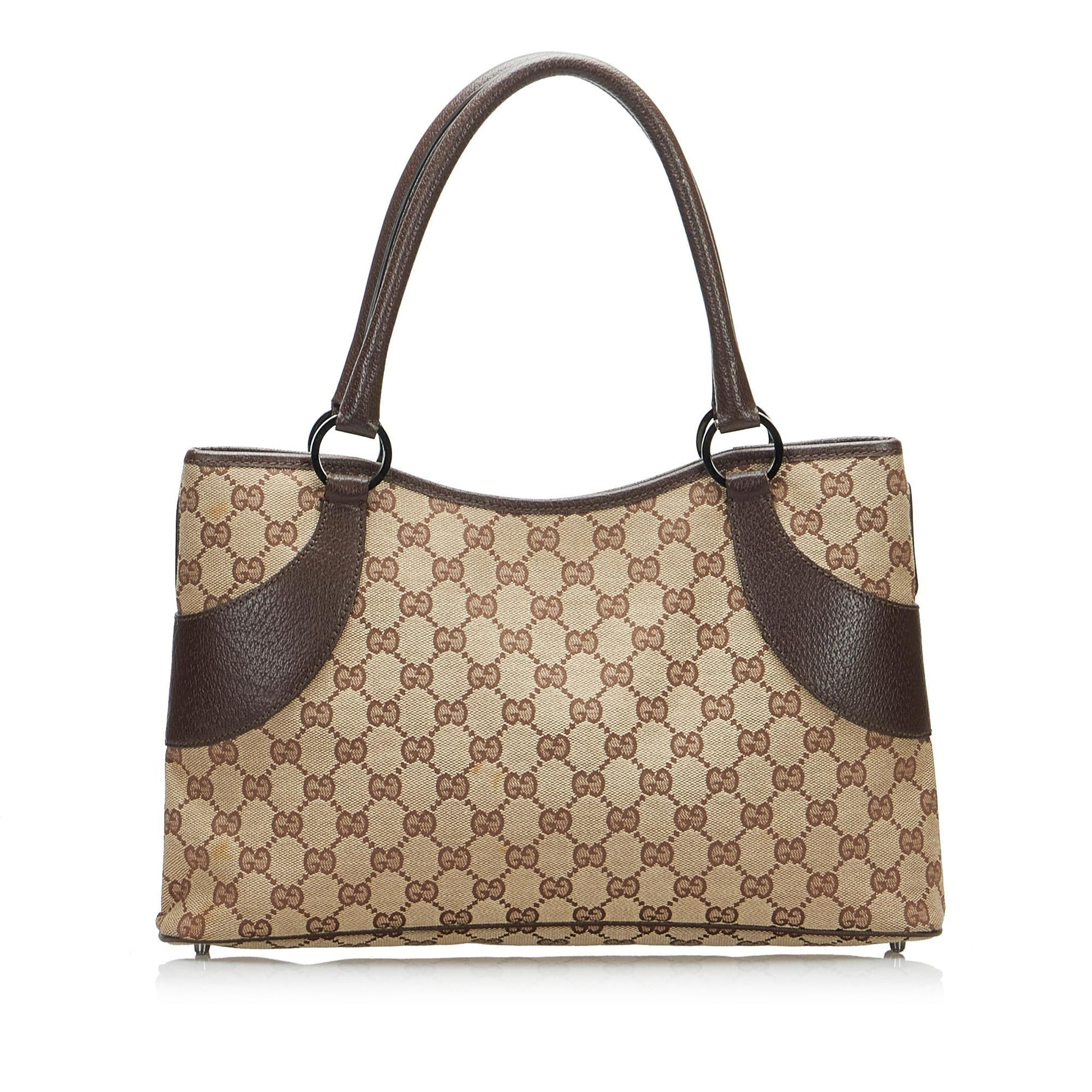 Gucci GG SHG-v3pAeS Canvas Calf Brown Tote Bag