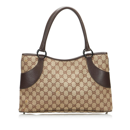 Gucci GG SHG-v3pAeS Canvas Calf Brown Tote Bag