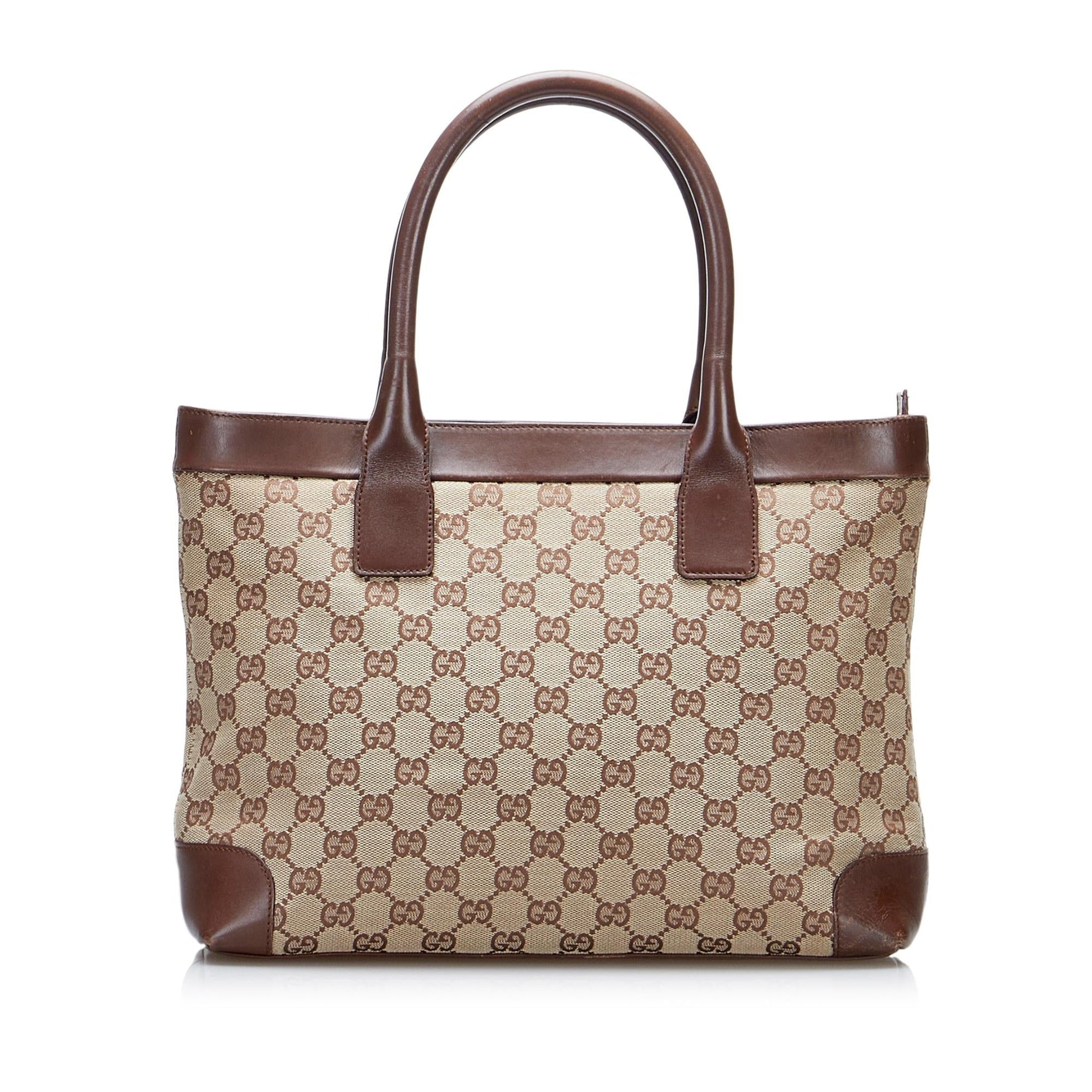 Gucci GG SHG-6ULKyW Canvas Calf Brown Tote Bag