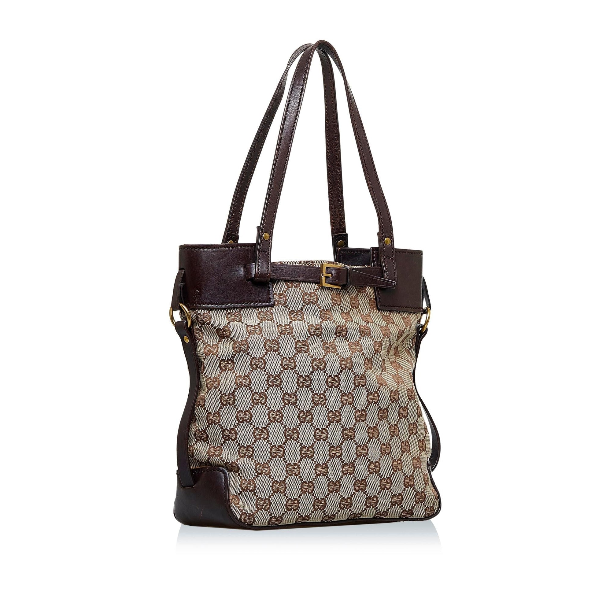 Gucci GG SHG-R0wmTt Canvas Calf Brown Tote Bag