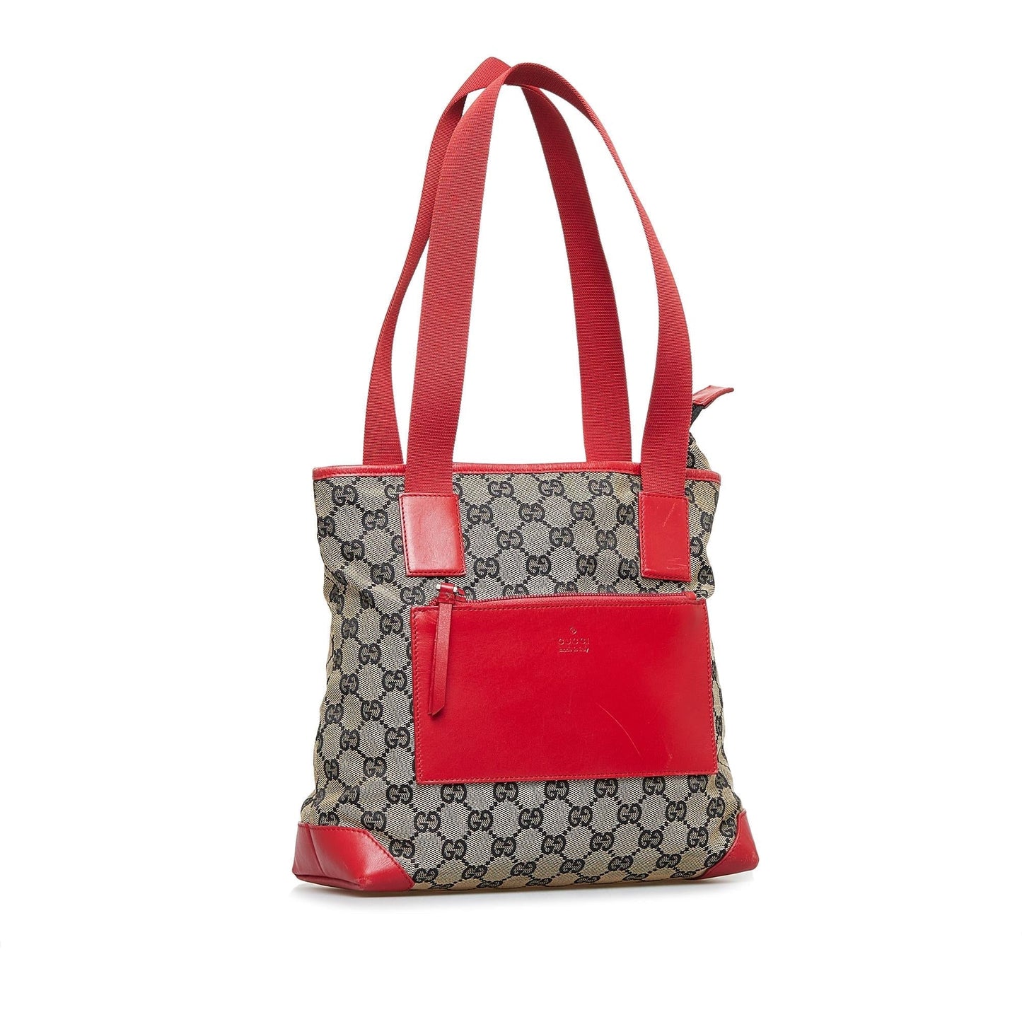 Gucci GG SHG-QDQOlm Canvas Calf Red Grey Tote Bag