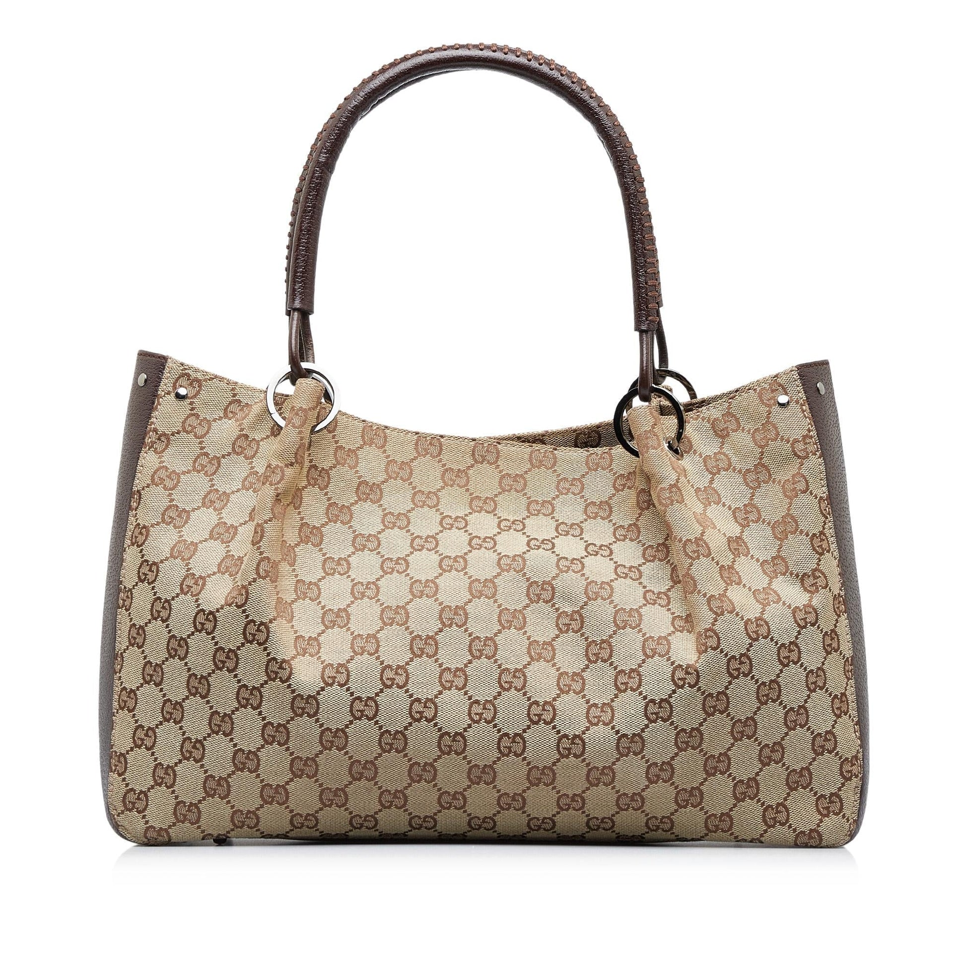 Gucci GG SHG-19tYgv Canvas Calf Brown Tote Bag