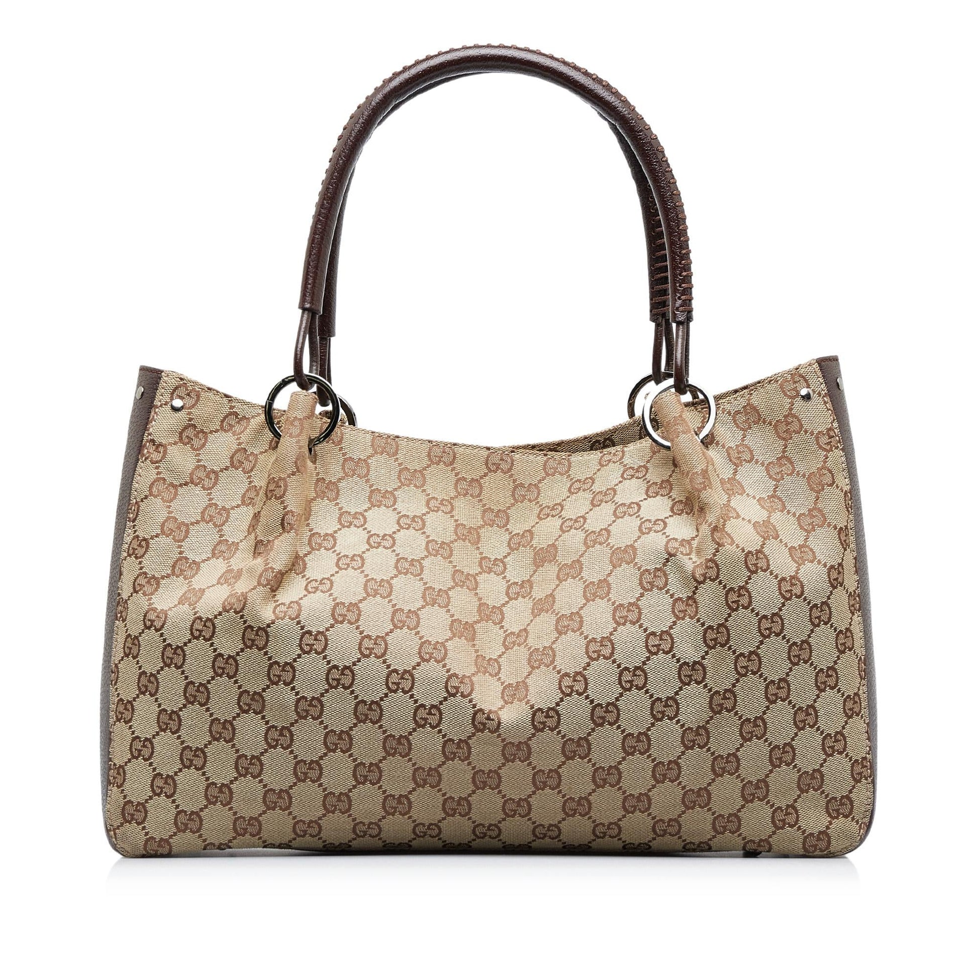 Gucci GG SHG-19tYgv Canvas Calf Brown Tote Bag
