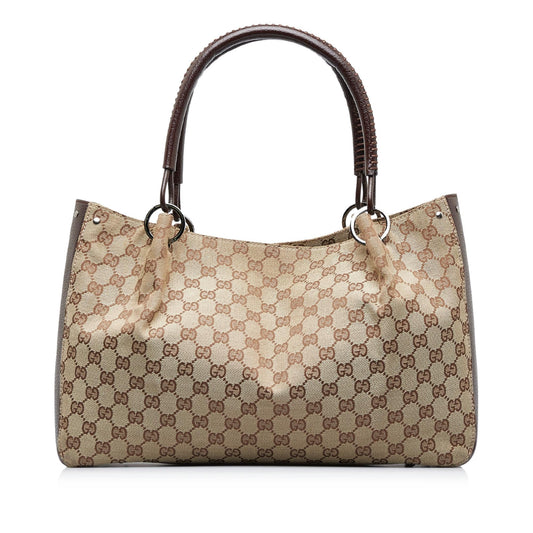 Gucci GG SHG-19tYgv Canvas Calf Brown Tote Bag