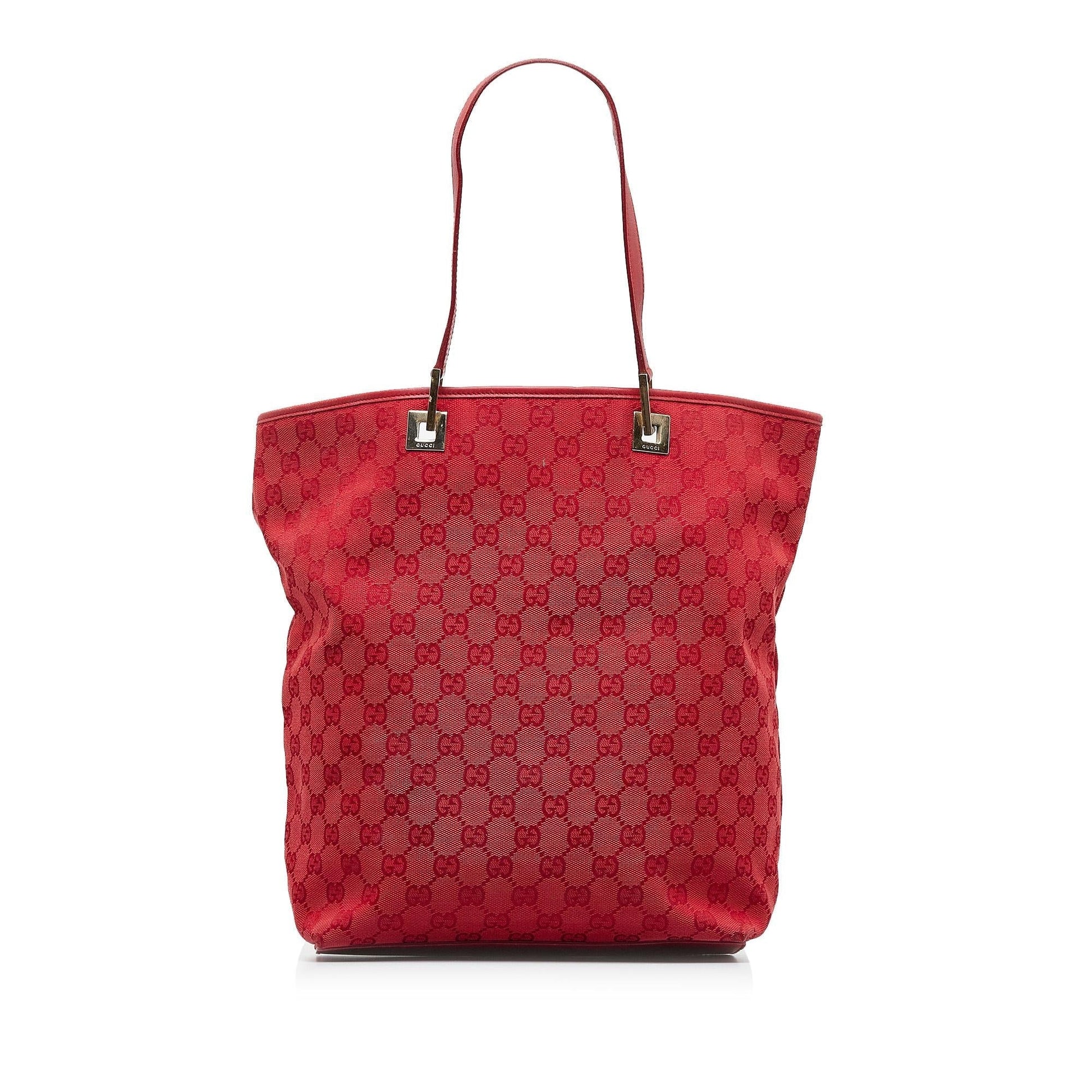 Gucci GG SHG-MZWeIu Canvas Calf Red Tote Bag