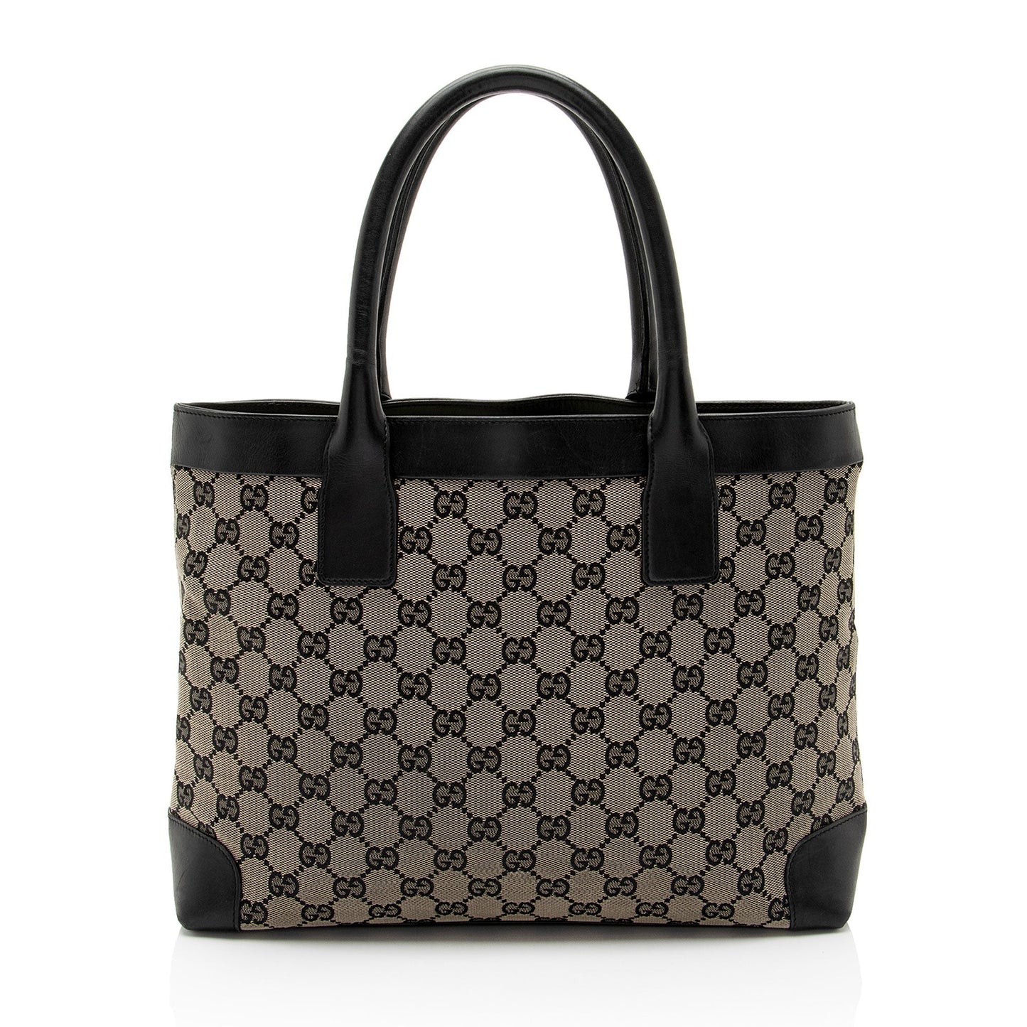 Gucci GG SHF-PZuc5z Leather Canvas Black Beige Tote Bag