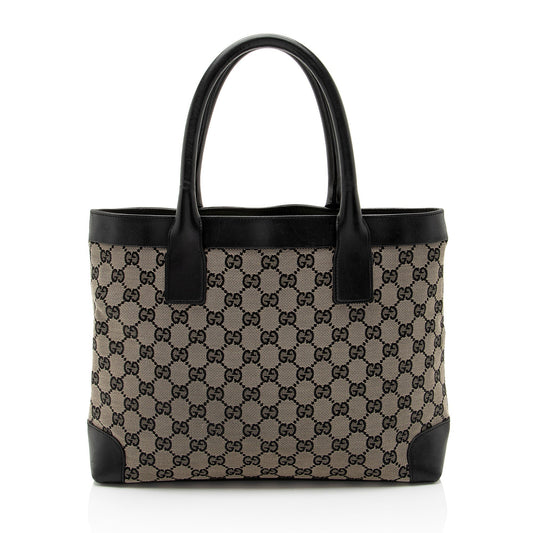 Gucci GG SHF-PZuc5z Leather Canvas Black Beige Tote Bag