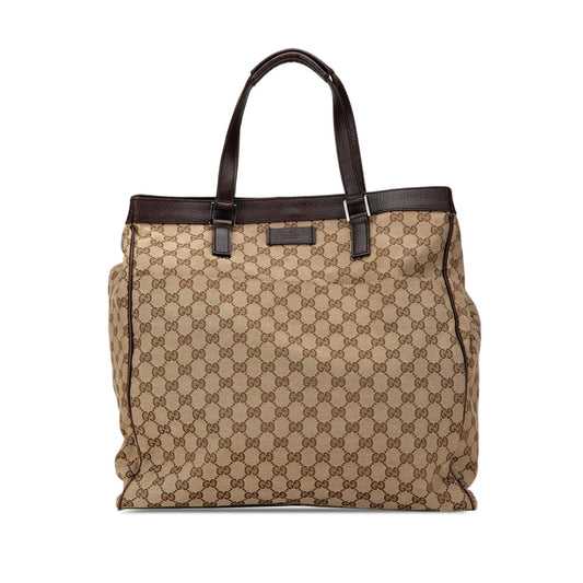 Gucci GG Canvas Calf Brown Tote Bag Shg L34Agy