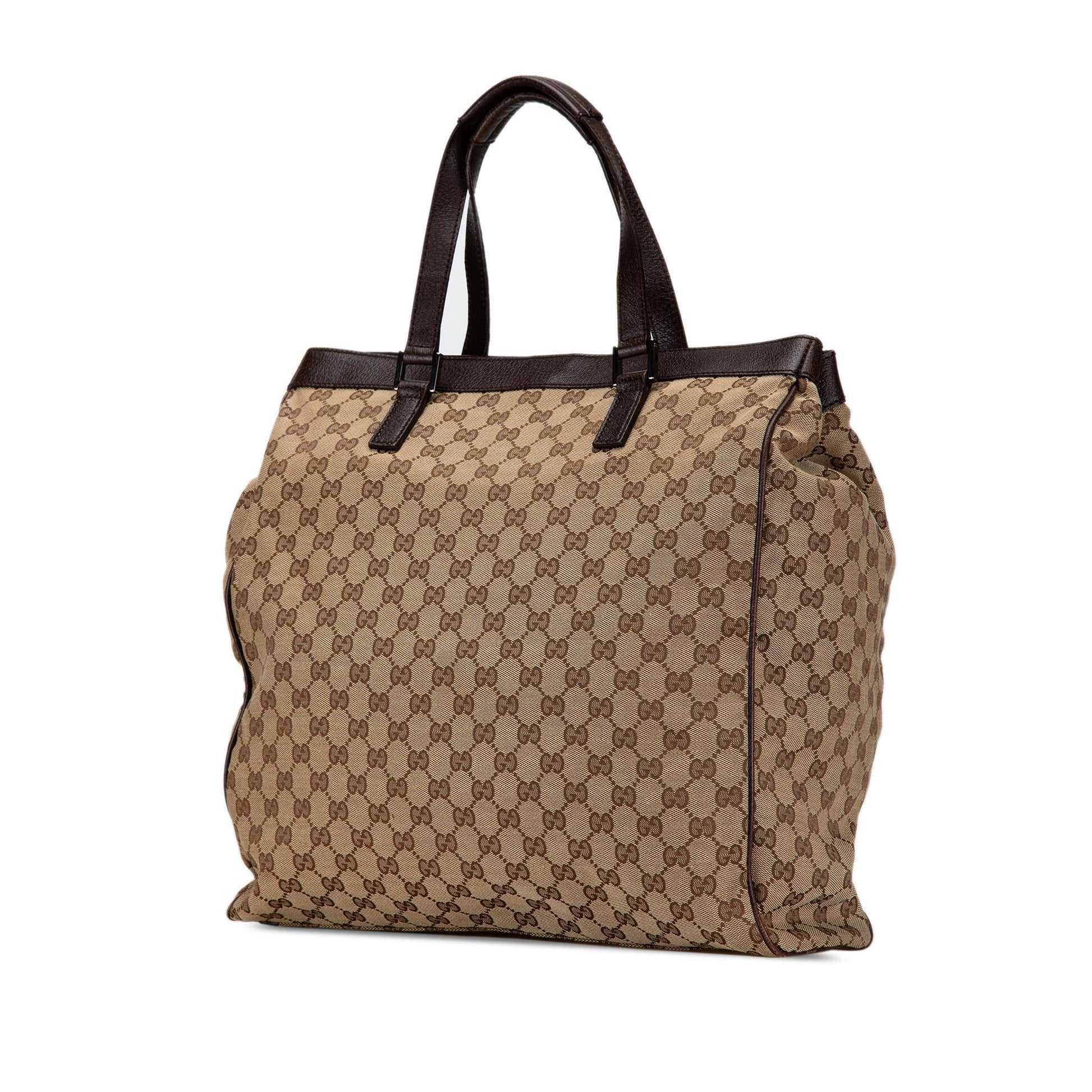 Gucci GG Canvas Calf Brown Tote Bag Shg L34Agy