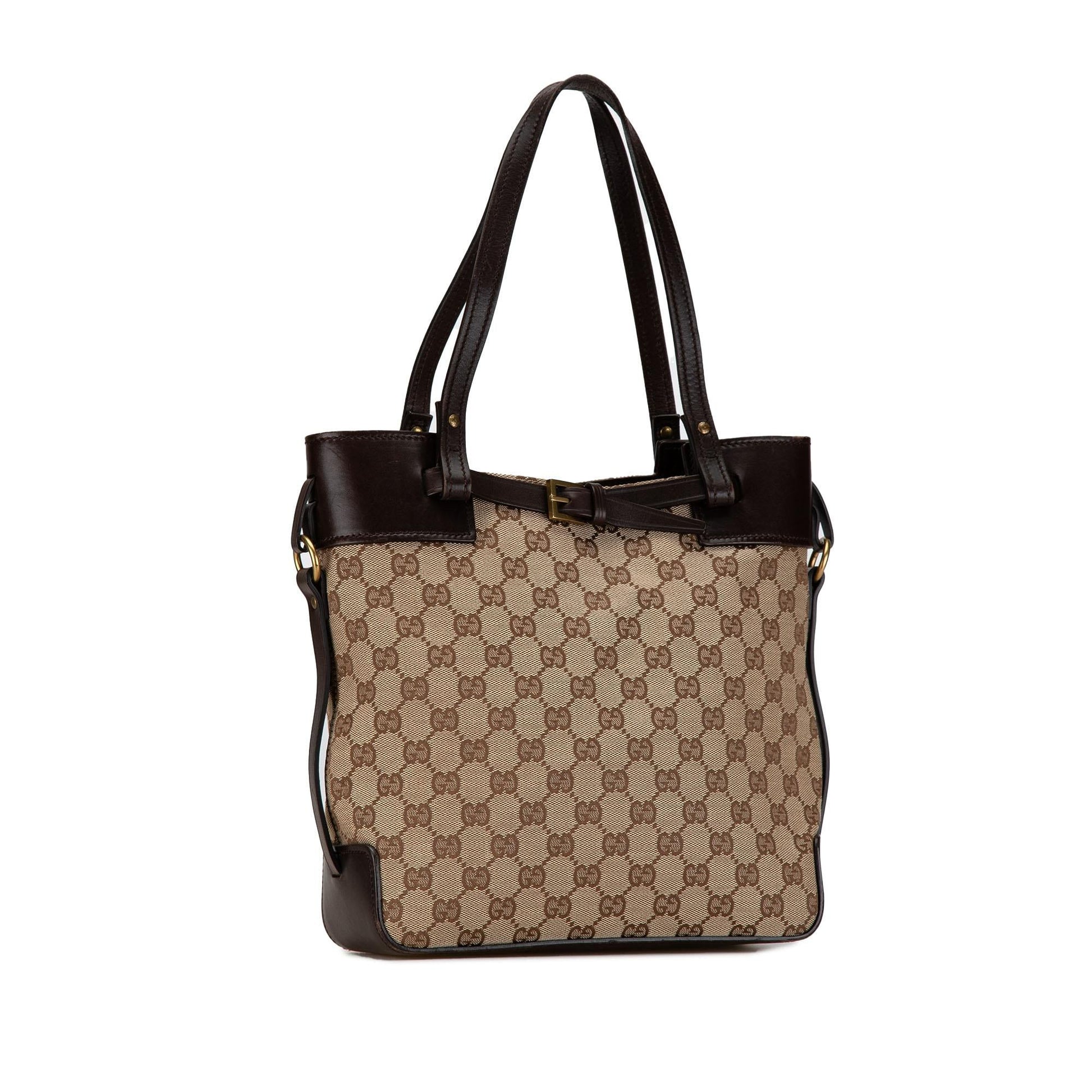 Gucci GG SHG-Y6cl8O Canvas Calf Brown Tote Bag