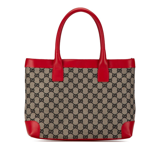 Gucci GG SHG-kbk6ZY Canvas Calf Brown Red Tote Bag