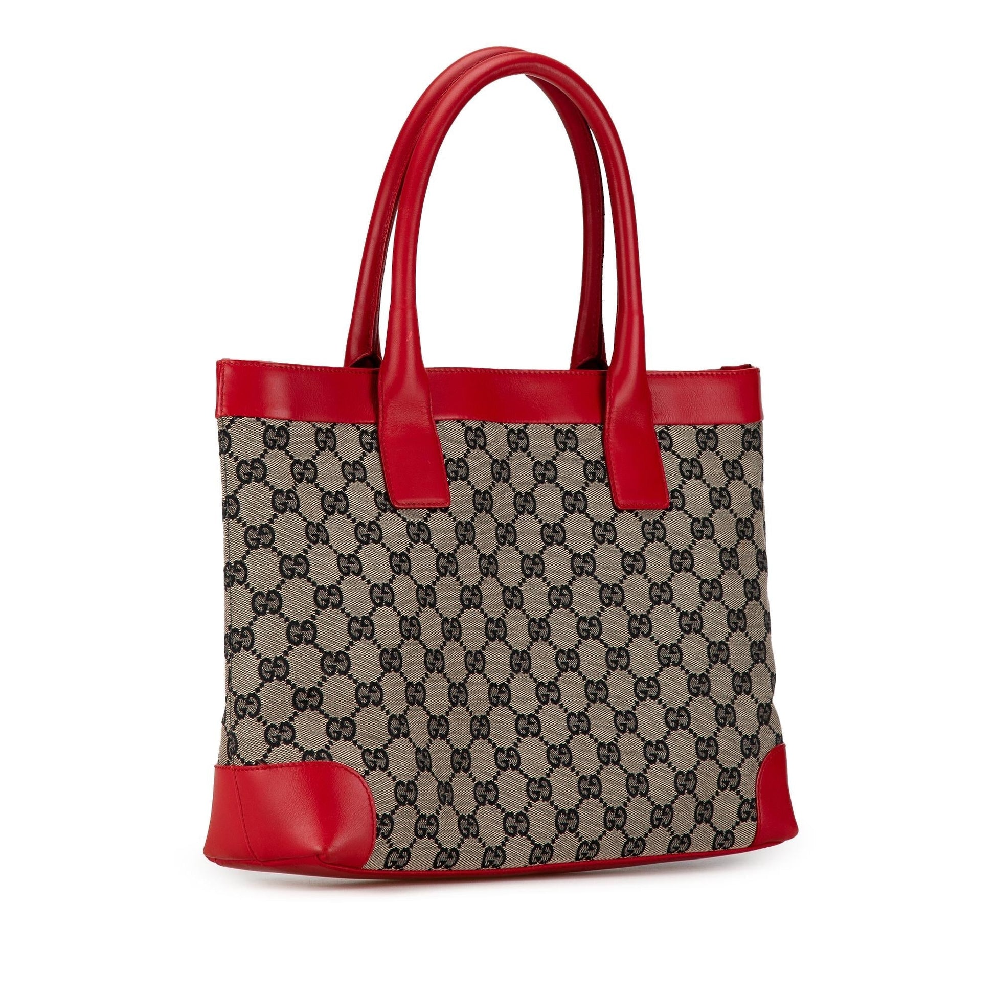 Gucci GG SHG-kbk6ZY Canvas Calf Brown Red Tote Bag