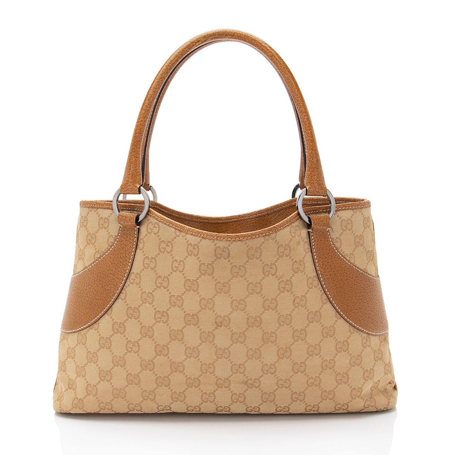 Gucci GG Leather Canvas Brown Beige Tote Bag