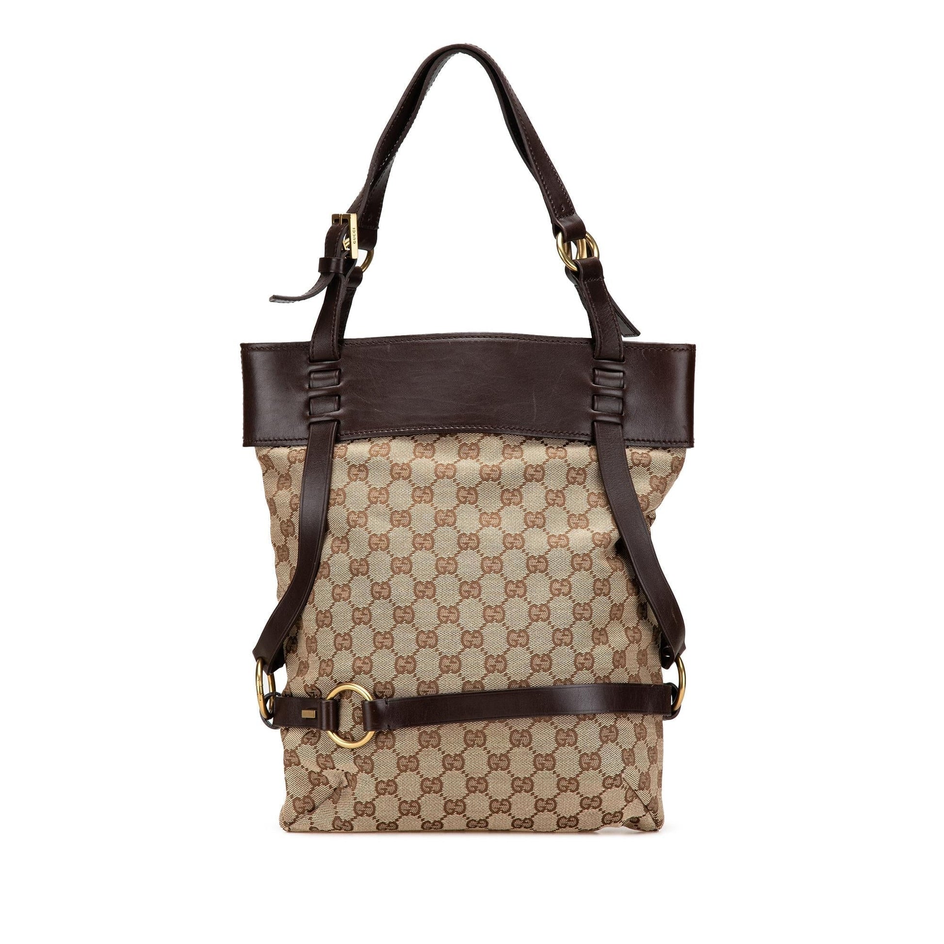 Gucci GG Canvas Calf Brown Tote Bag