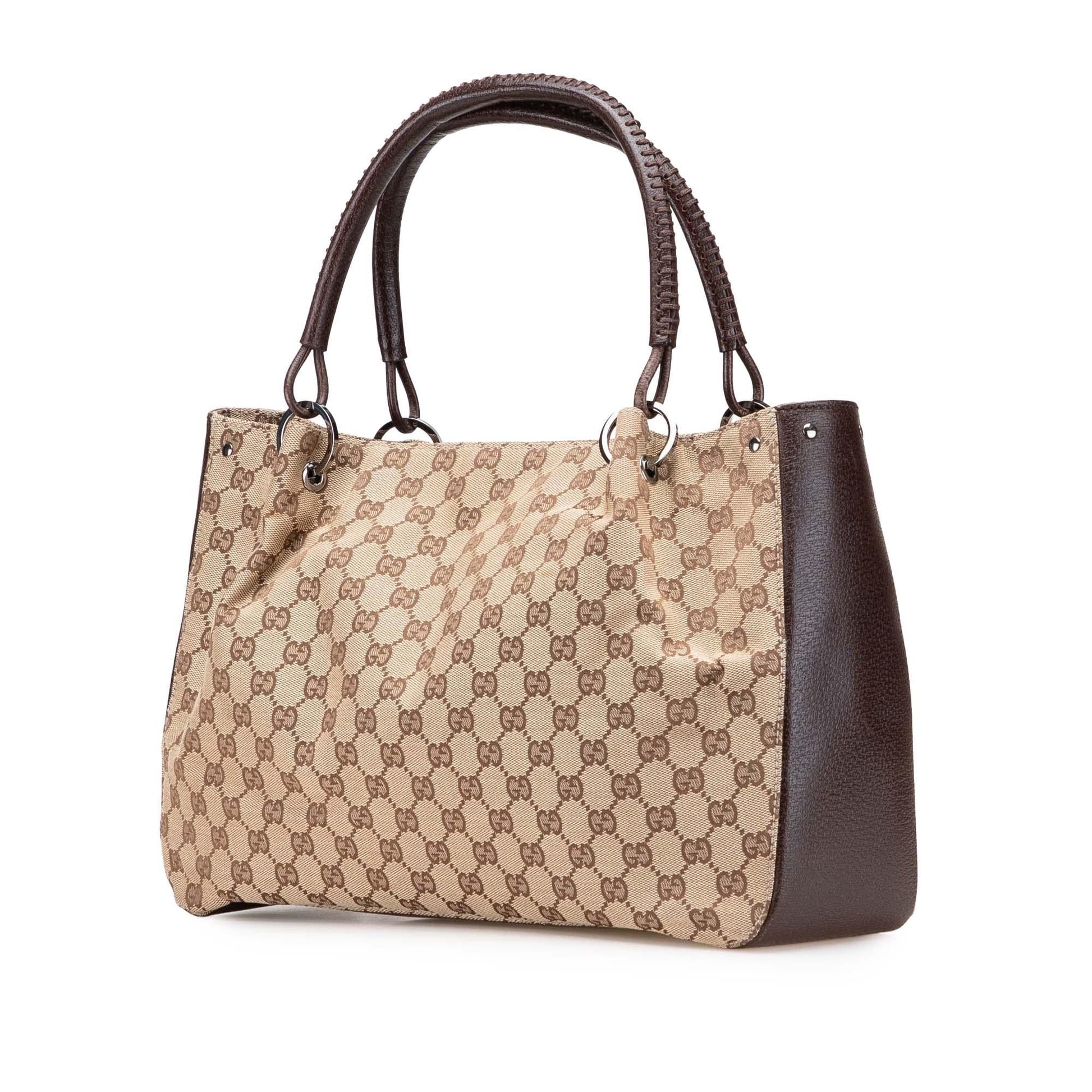 Gucci GG Canvas Calf Brown Tote Bag Tote 15