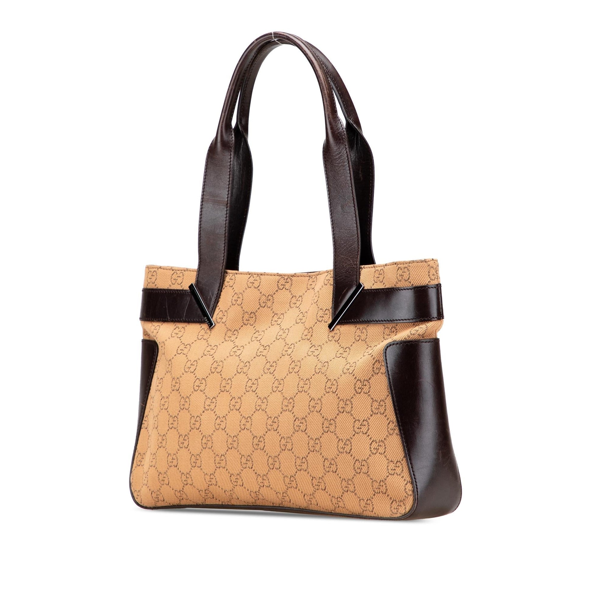 Gucci GG Canvas Calf Brown Tote Bag Tote 28