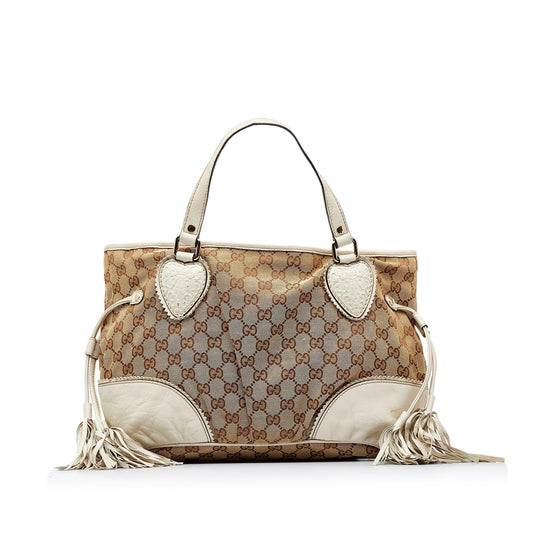 Gucci GG Tribeca SHG-lHMEpa Canvas Calf White Brown Tote Bag
