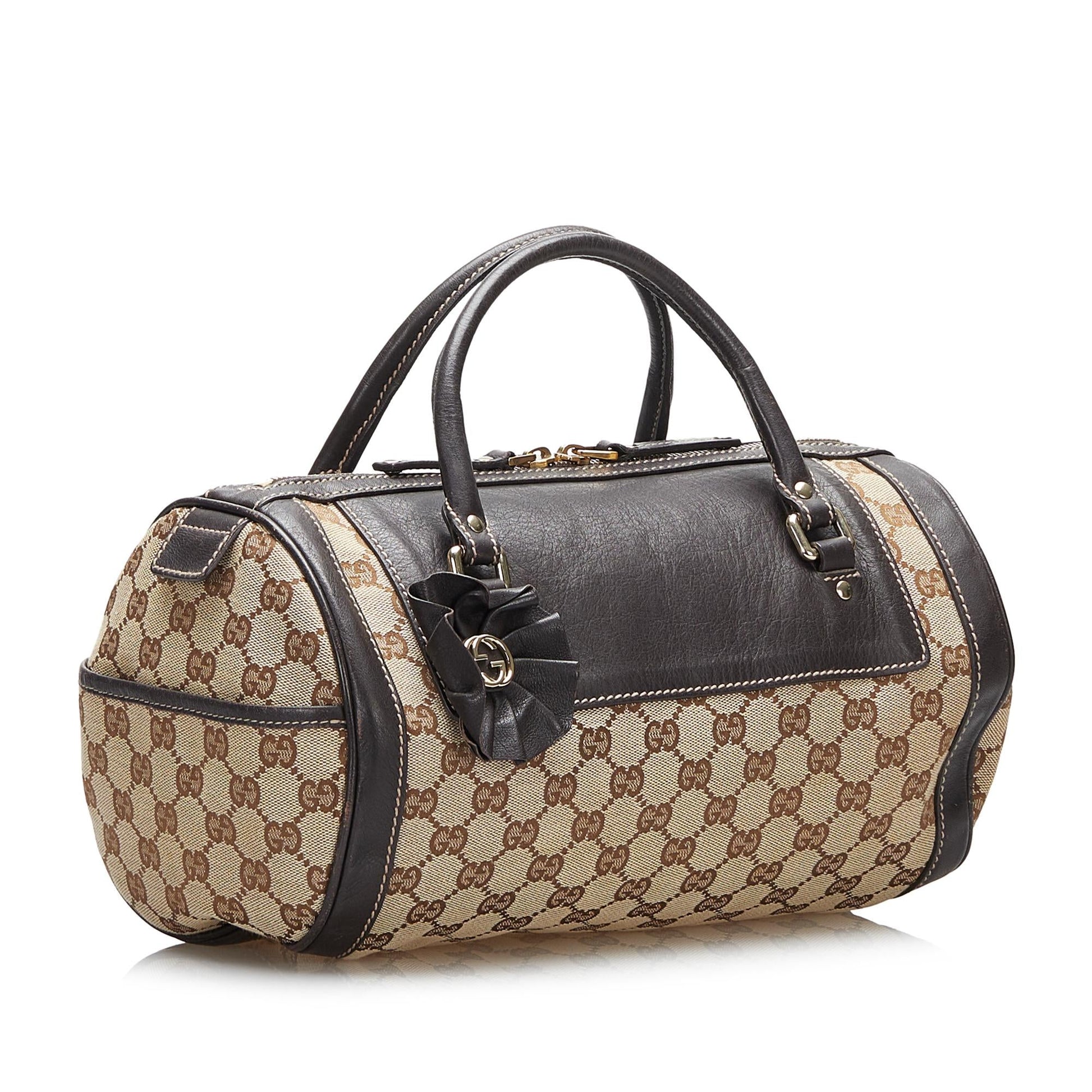 Gucci GG Trophy SHG-4YAF0E Canvas Calf Brown Satchel Bag