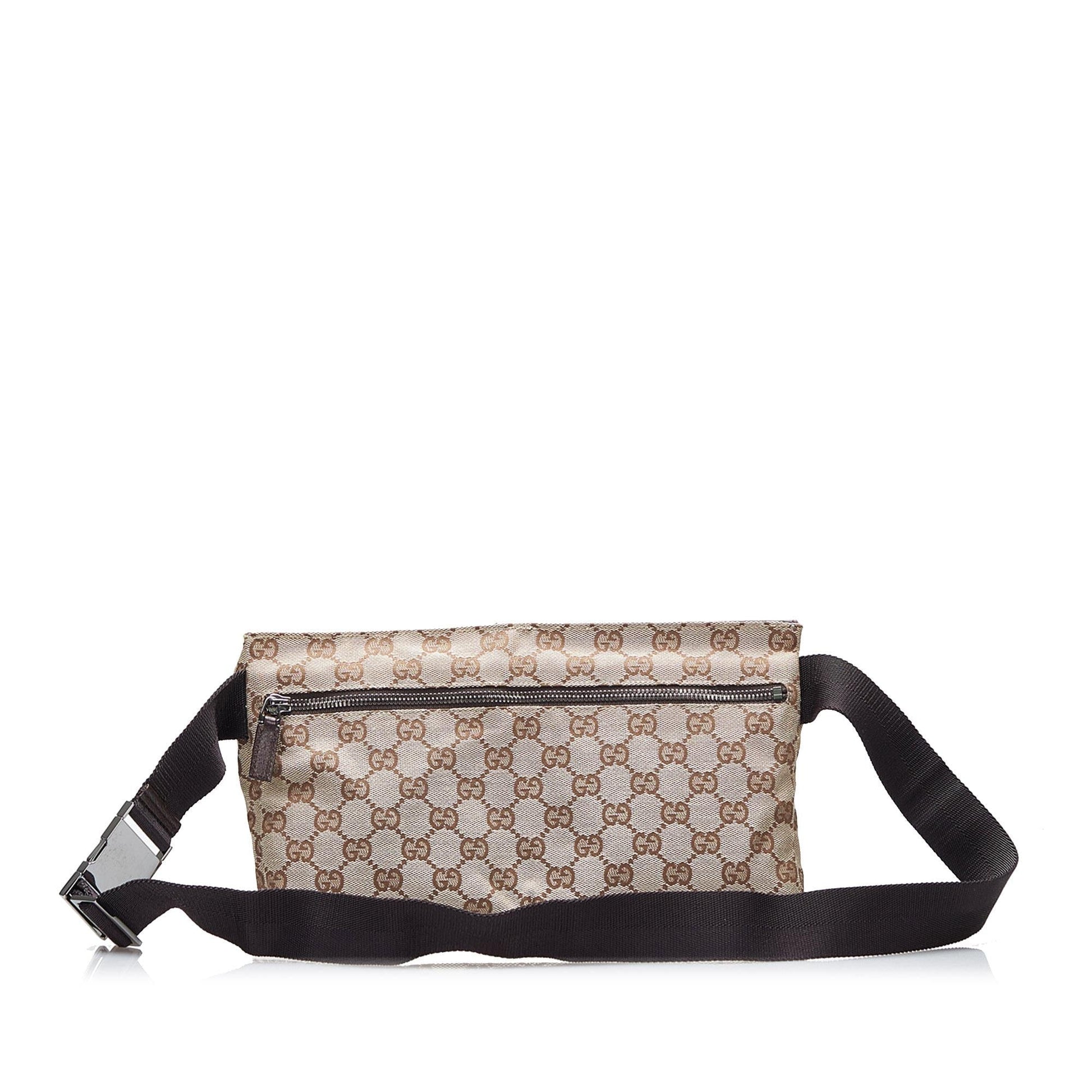 Gucci GG Twin Pocket Belt SHG-CLPfEq Canvas Brown Accessory