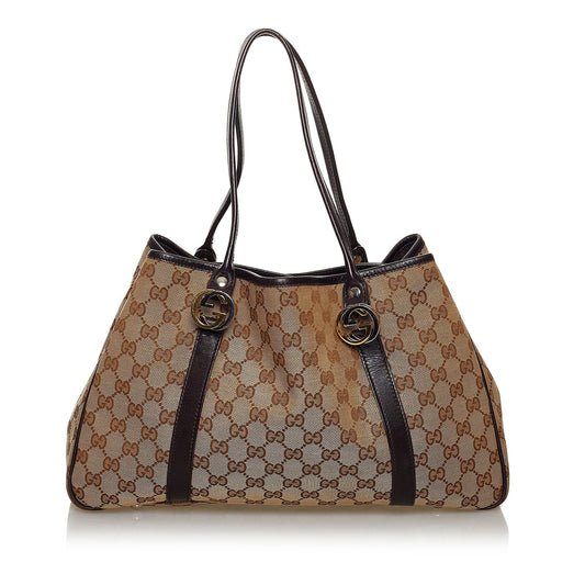 Gucci GG Twins SHG Canvas Calf Black Brown Shoulder Bag