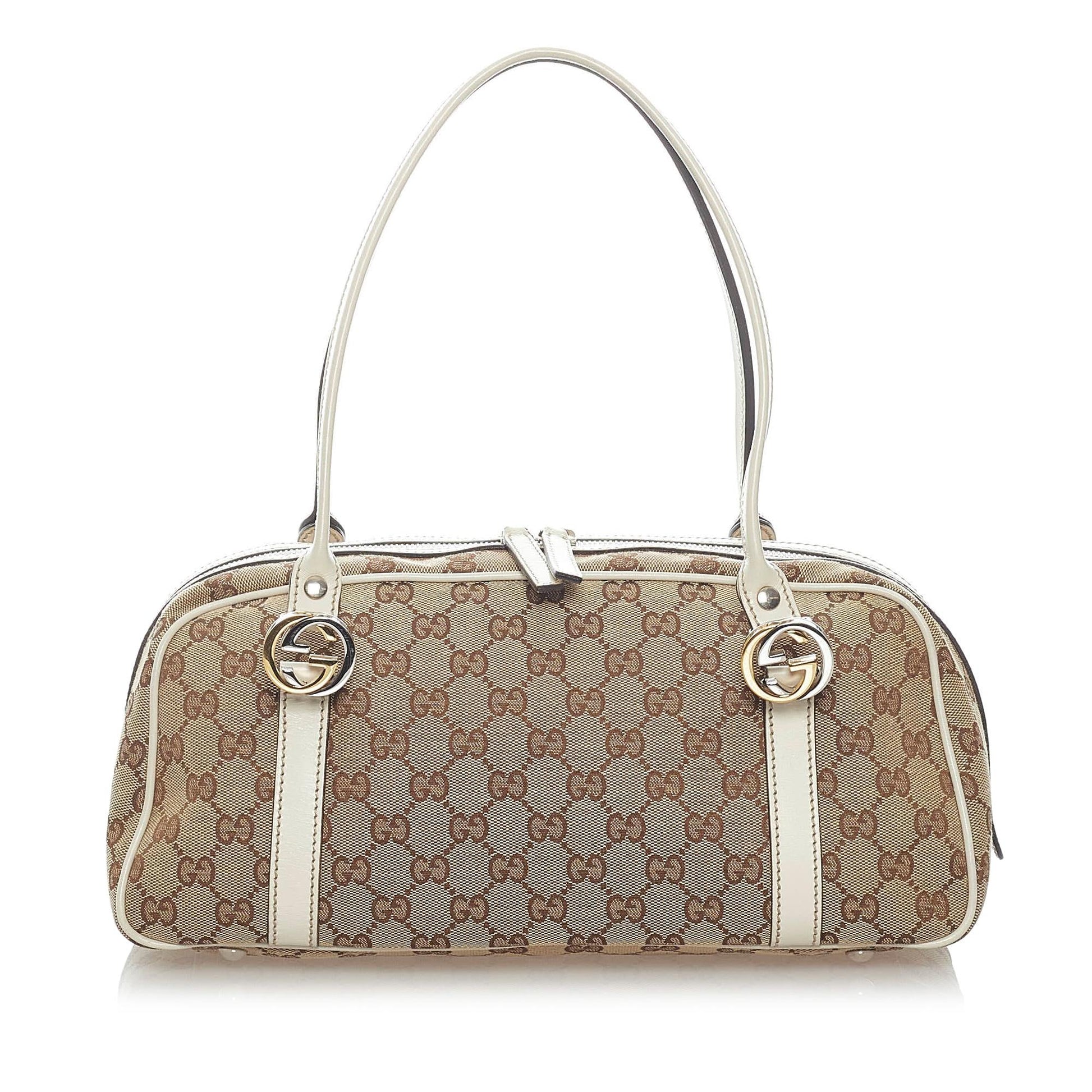 Gucci GG Twins SHG Canvas Calf White Brown Shoulder Bag