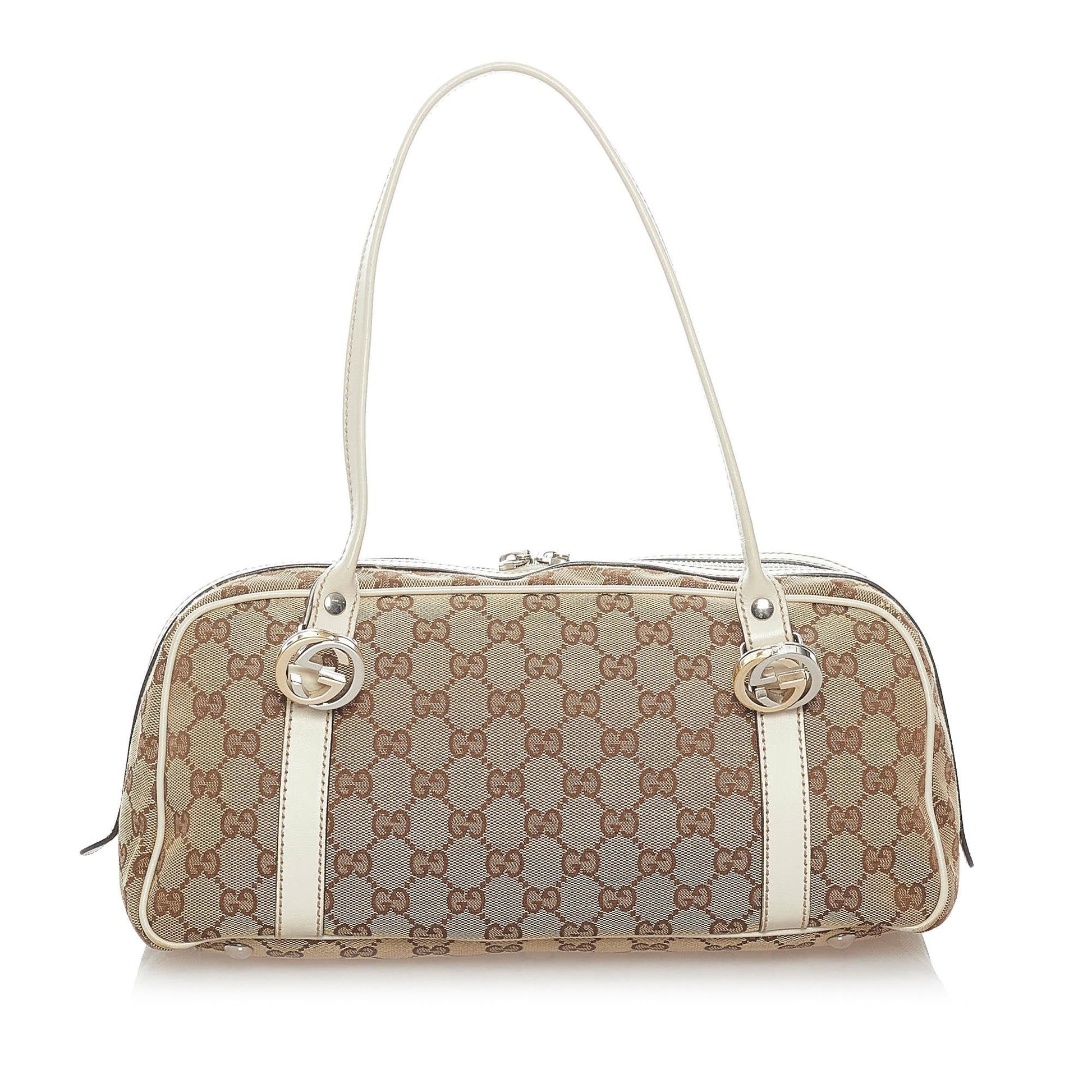 Gucci GG Twins Boston SHG Canvas White Beige Satchel Bag