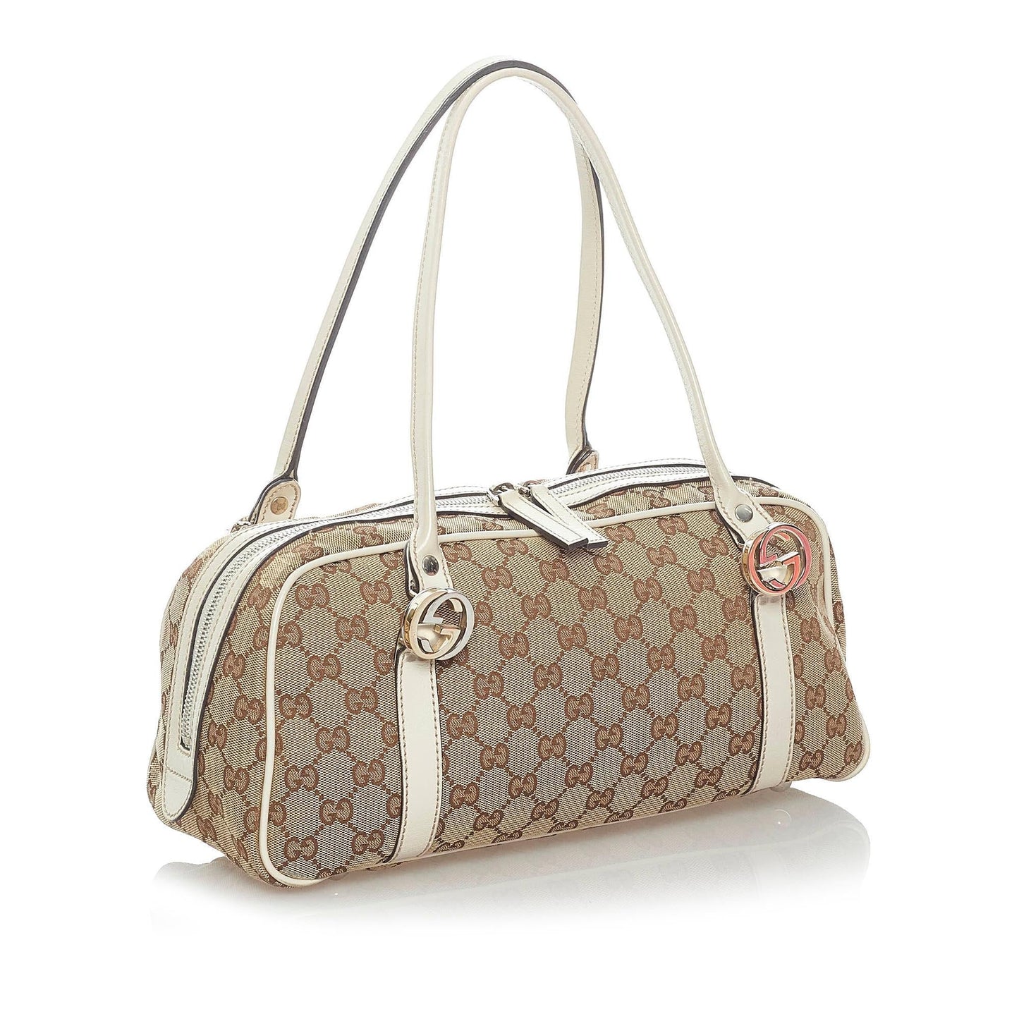 Gucci GG Twins Boston SHG Canvas White Beige Satchel Bag