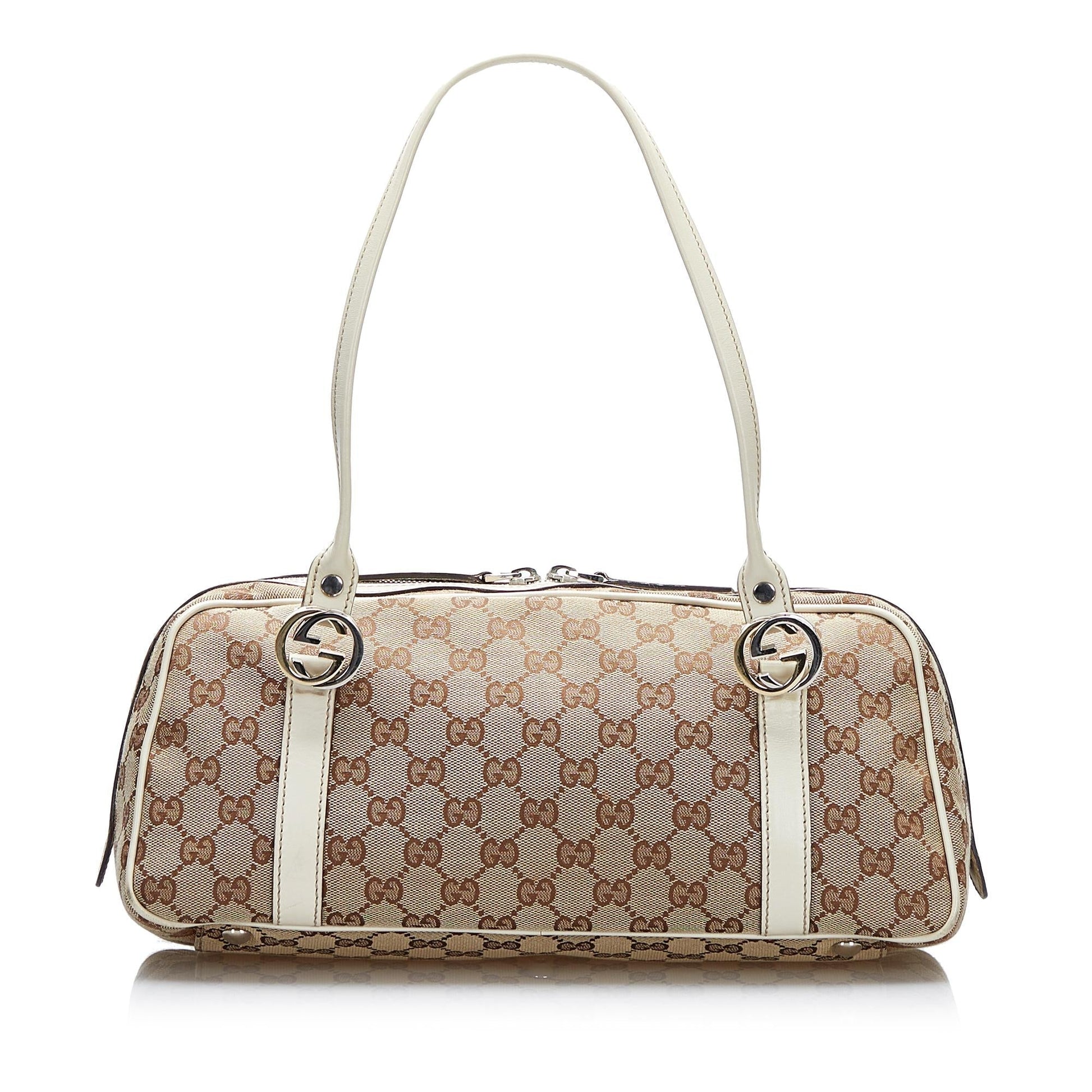 Gucci GG Twins SHG-xqb2mW Canvas Brown Shoulder Bag