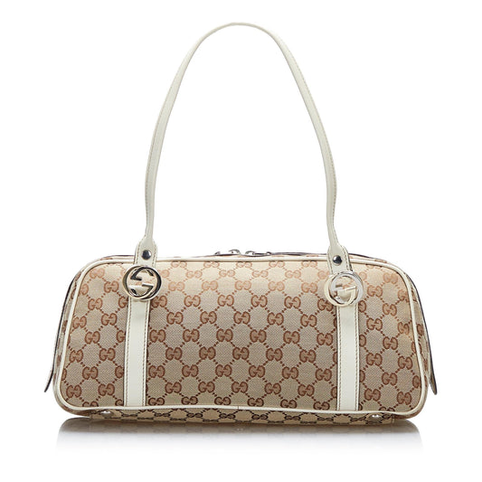 Gucci GG Twins SHG-xqb2mW Canvas Brown Shoulder Bag